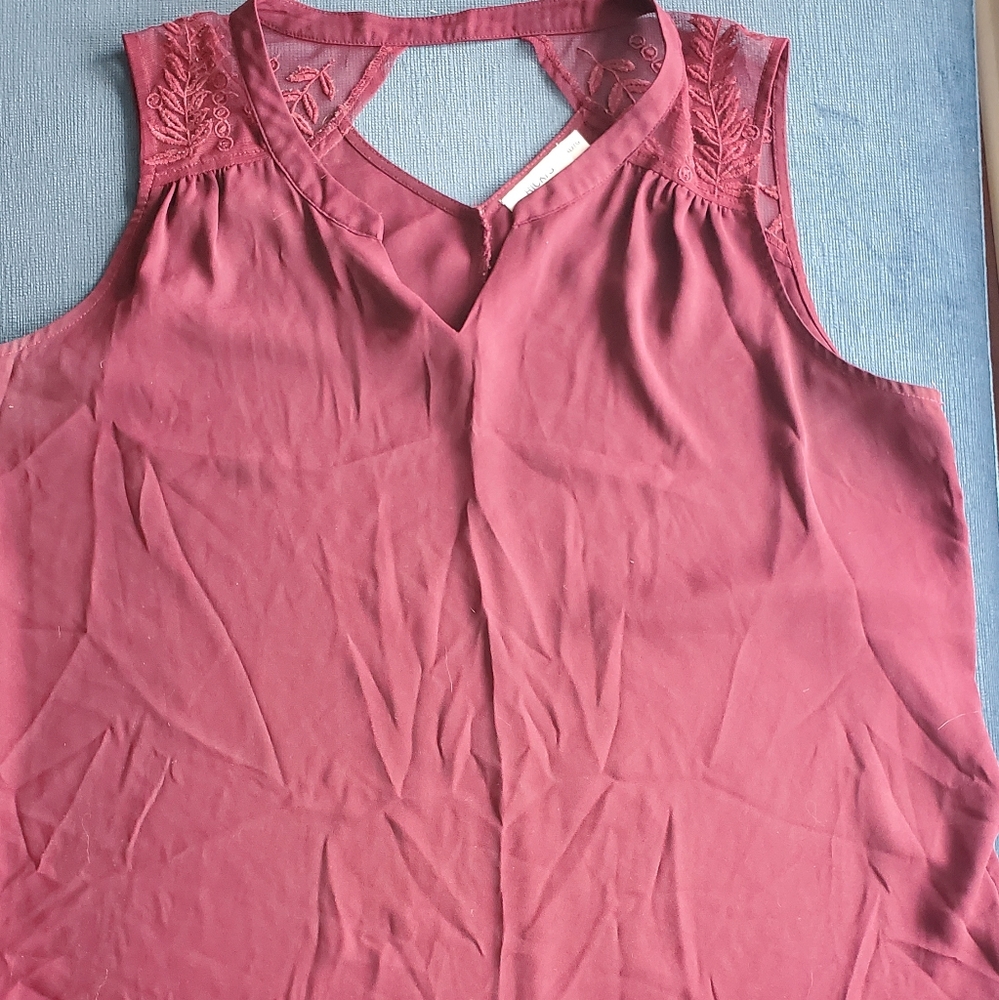XL burgundy blouse with embroidered shoulder detail
